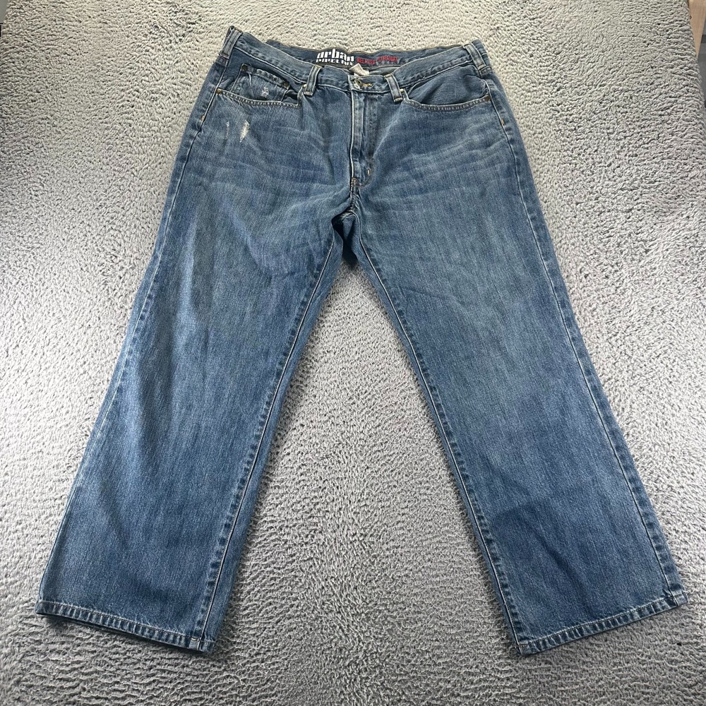 Urban Pipeline Jeans Mens 36x30 Blue Cotton Denim Straight Relaxed Baggy Faded